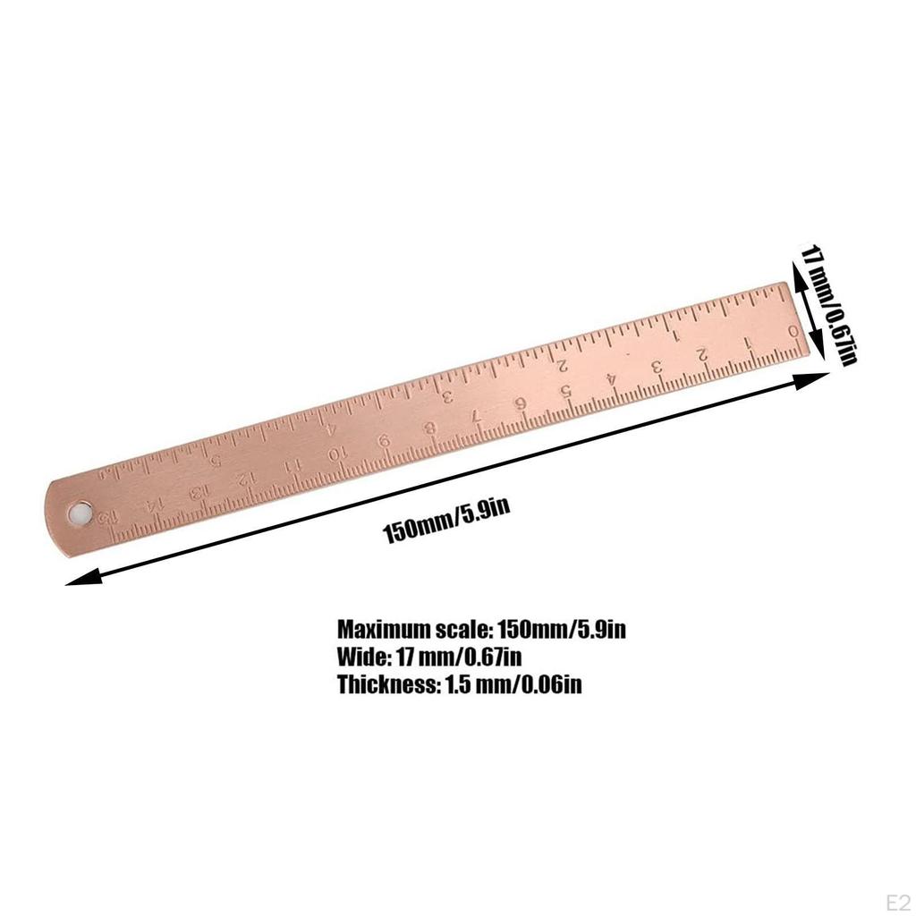 Copper Ruler Straight with Cm Inch Two Scale 1.5mm Thick Bookmark Metal for Diary Line