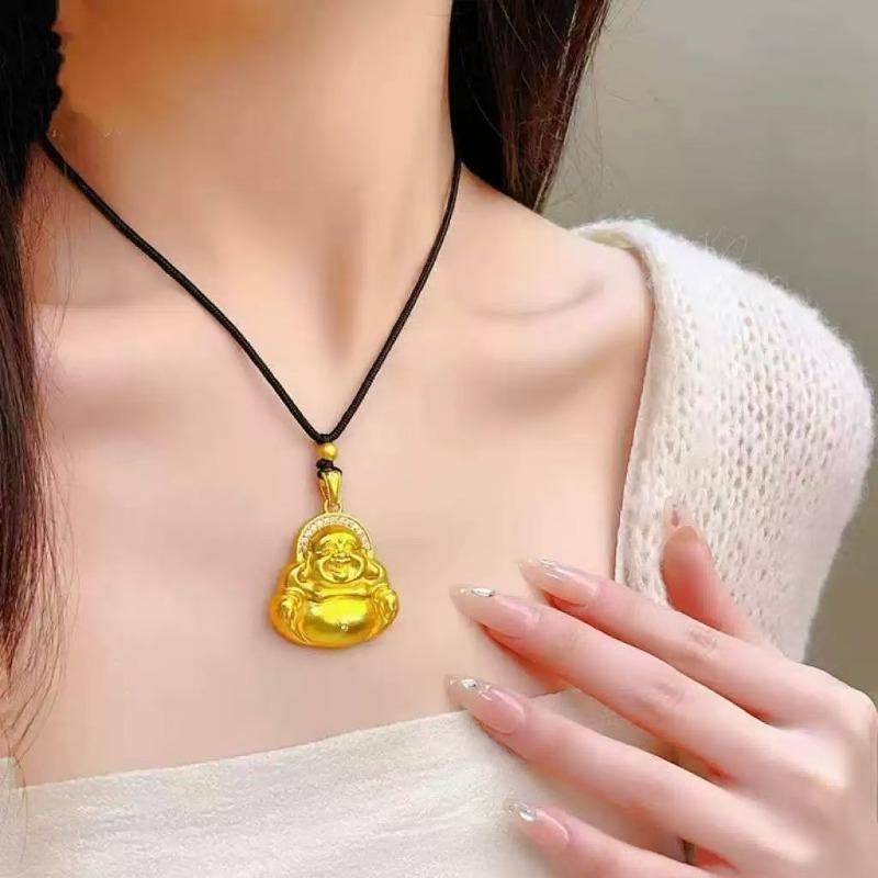 Classics Glossy Maitreya Buddha Pendant Antique Gold Craftsmanship Vintage Inlay Dot Diamond Necklace Charms Banquet Jewelry