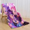 1pc Cute Anime Girls Flannel Blanket, 2D Print Flannel Throw, Purple Pink Kawaii Anime Blanket for Bedroom Living Room Camping,