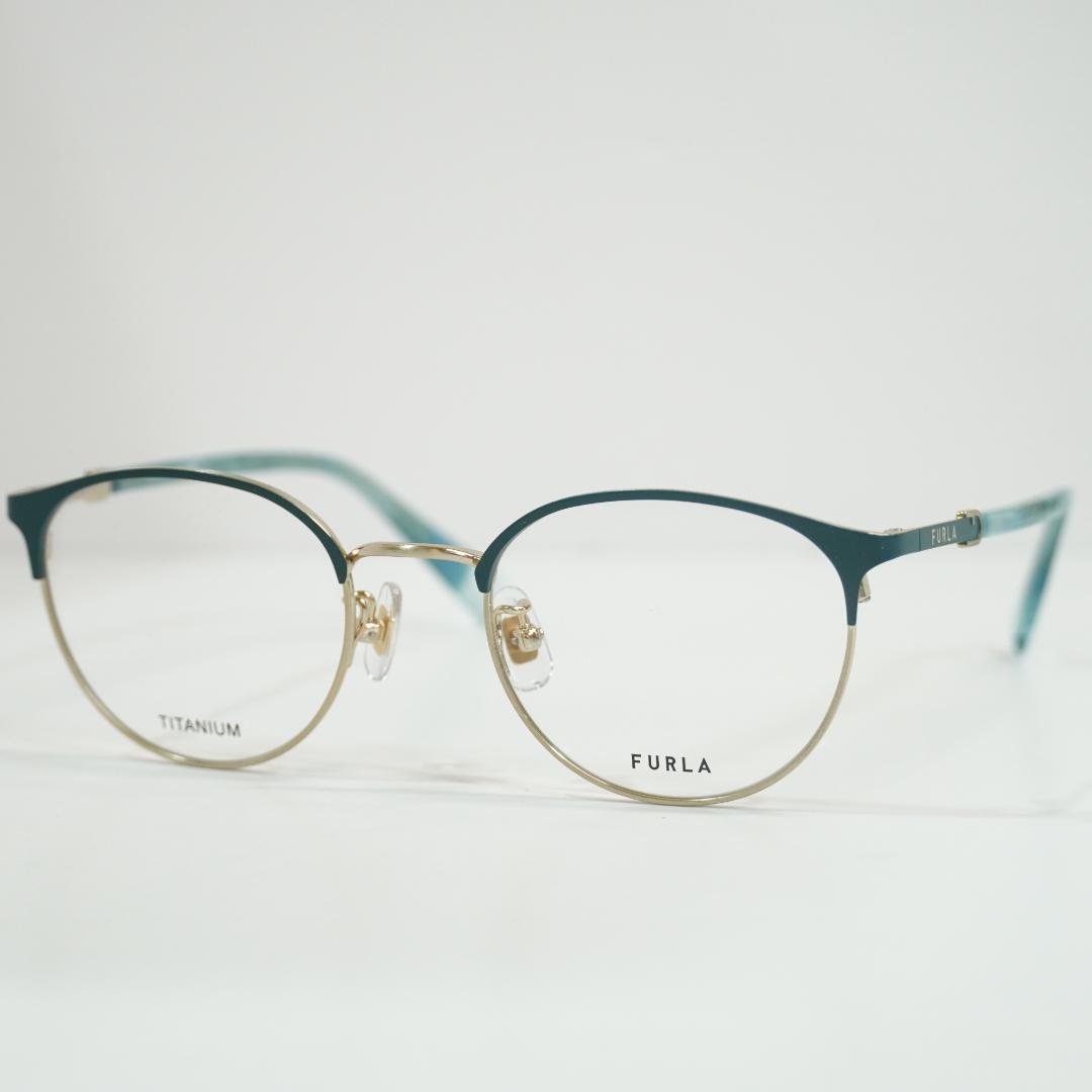 Used Interchangeable lenses, new, unused, FURLA Furla glasses frame, blue-green, ladies