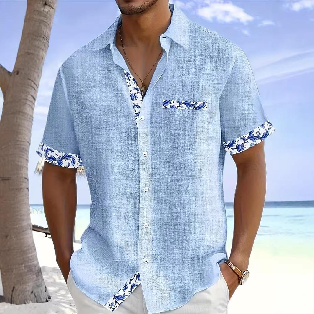 

Fashionable Men s Bestselling Slim Fit Short-Sleeved Shirts with 3D Digital Printing Business Casual Style European American Cross-Border 3XL синій