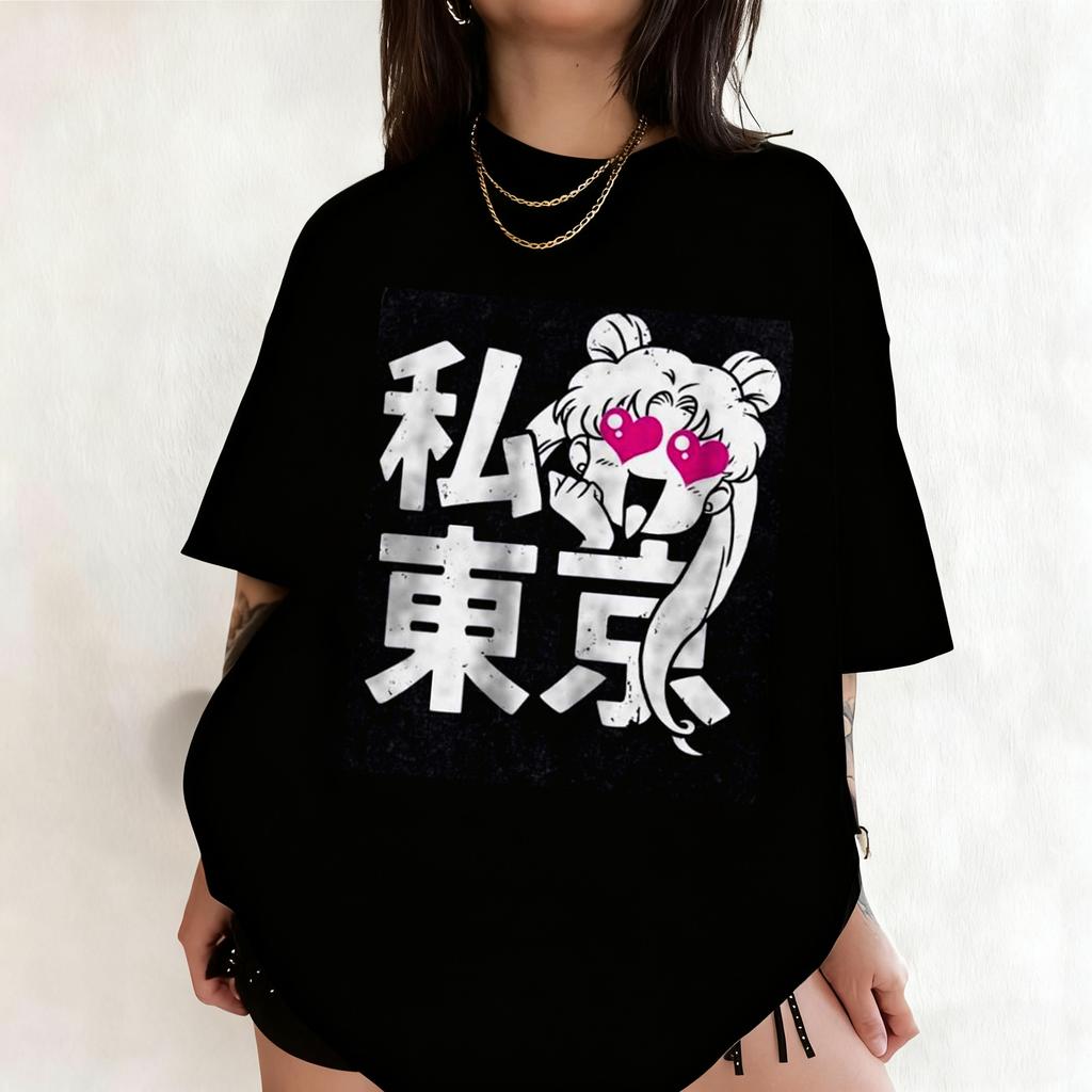 2026 New Edition Sailor Moon Retro Pattern Summer Pure Cotton Mens and Womens TShirt Street Casual Trendy Short Sleeve