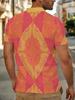 [Printed Design – Not Textured] Bright Yellow Collar Orange Pink Mandala Floral Line Art All-Over Print Men's Polo Shirt