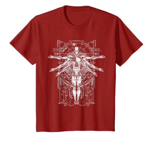 Sci-fi robot Vitruvian Man cyberpunk illustration T-shirt