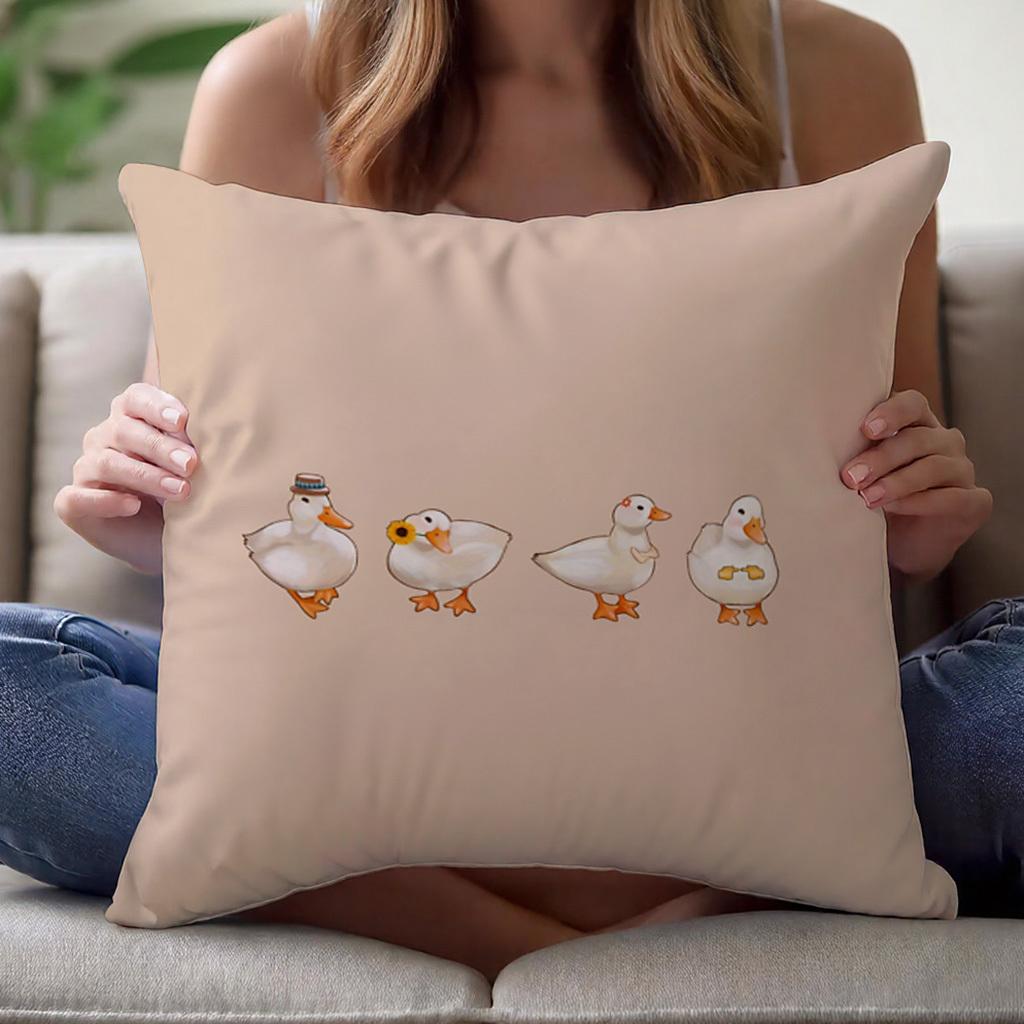 "Duck Family" Pillow Cover 2D Printed Polyester Sofa Cushion Case – Cute Cartoon Duck Design For Home Decor 40X40Cm