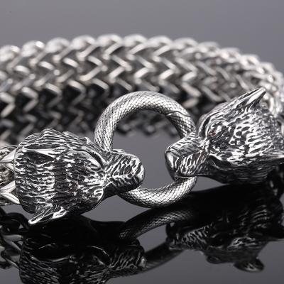 İskandinav Viking Kurt Başı Kare Franco Bağlantı Zincirli Erkek Bilekliği Paslanmaz Çelik Erkek Bileklikleri Maskülen Takı Hediyeleri