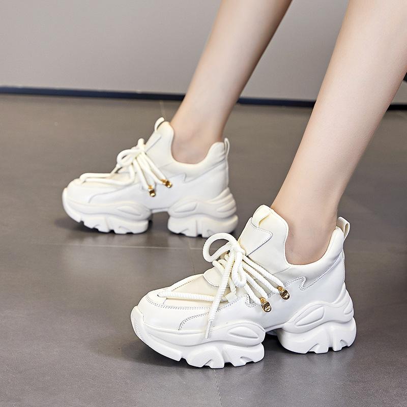 

2025 spring new thick-soled heightening leather lace-up dad shoes women s comfortable and versatile sports wind breathable little white shoes 40