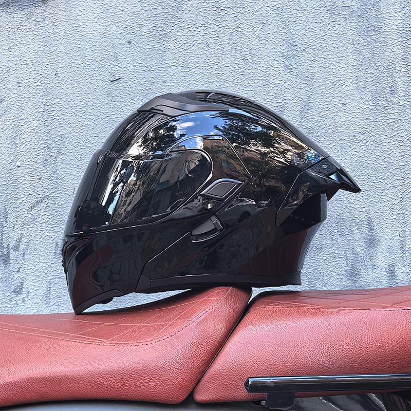 Motorcycle Helmet Peeling Helmet Double Lens Big Tail Locomotive Racing Helmet Running Helmet Men and Women Keep Warm In Winter