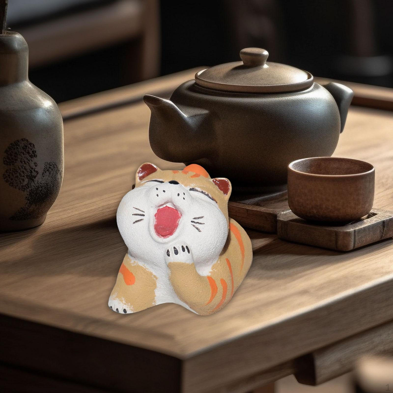 

Washing Face Cat Tea Pet Ornament Sand Craft Miniature Sculpture Animal Figurine for Bookcase