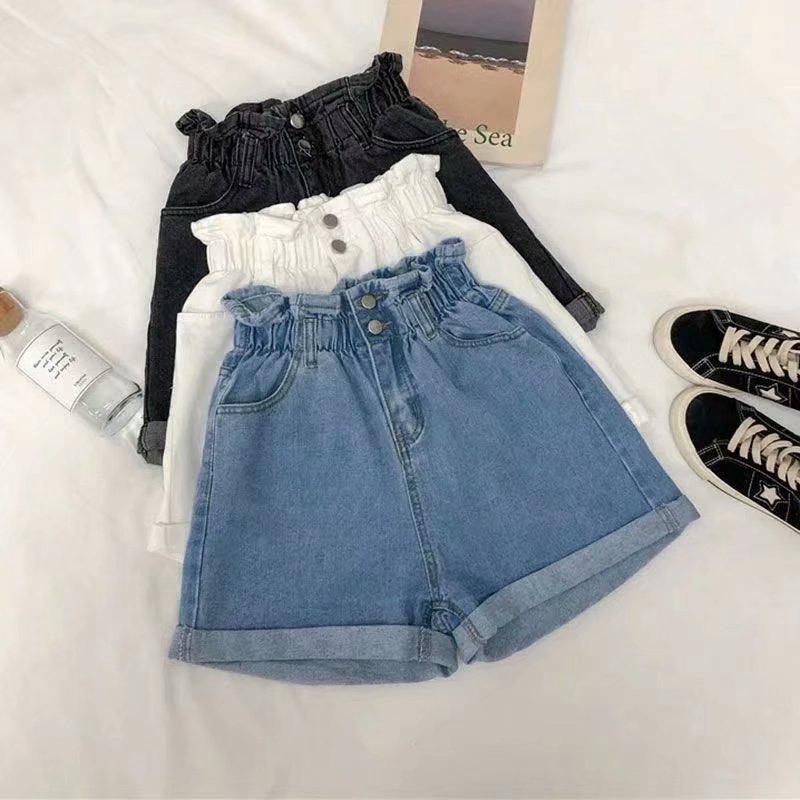 Elastic Waist Plus Size Wide Leg Denim Shorts - Korean Style A-line Loose Fit for Women