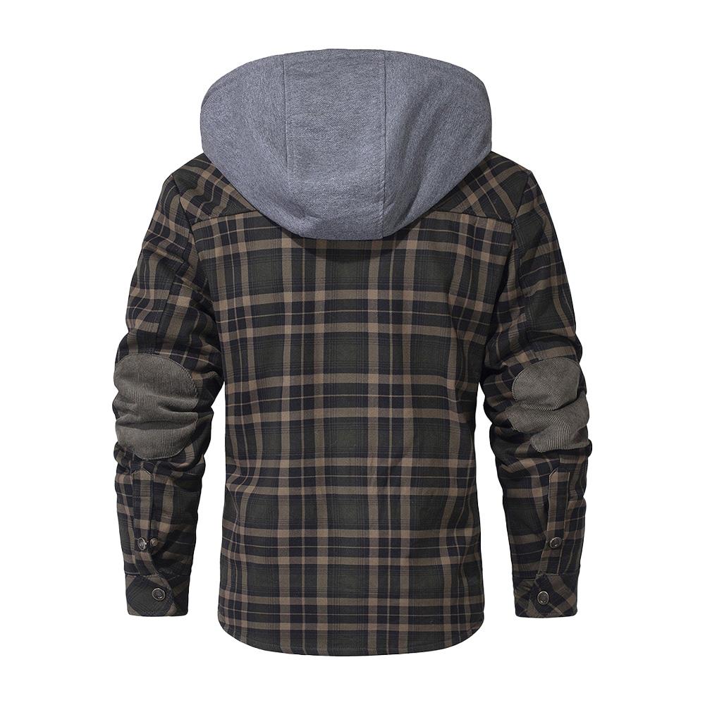 Men's Jackets Winter Hooded Warm Coat Casual Thicken Plaid Work Flannel Snap Sherpa Lined Fleece Clothing US Size