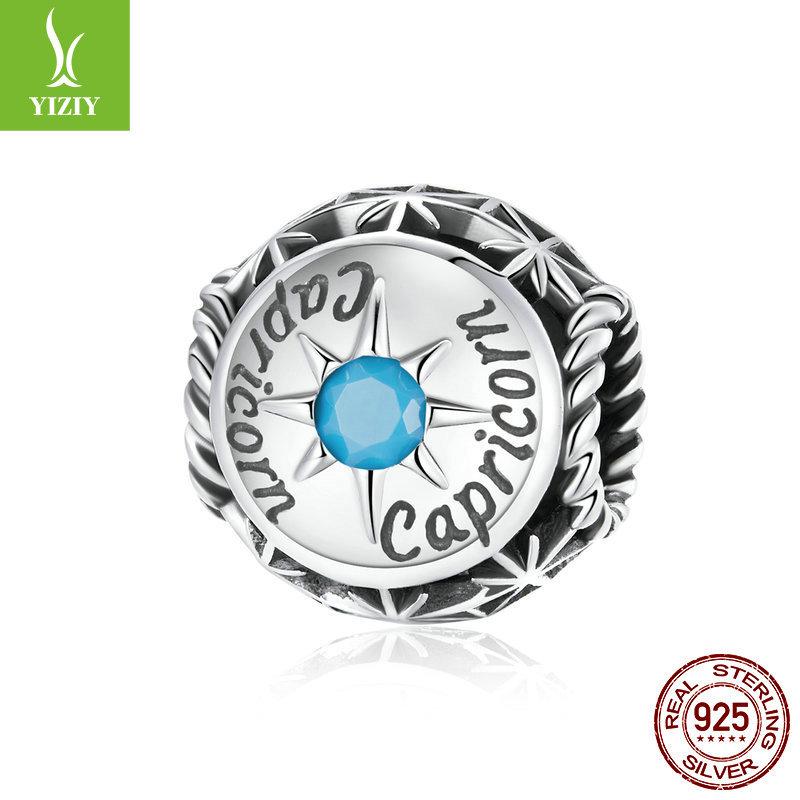 12 Constellation S925 Silver Beaded, Retro Style Fashion Color Zircon Diy Accessories Scc1725