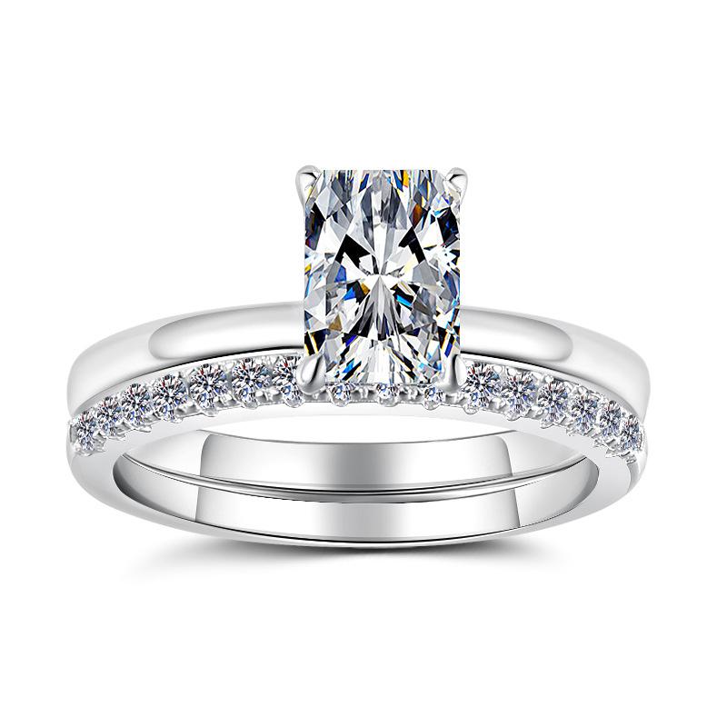 Minimalist Jewelry Set S925 Sterling Silver 1&2Ct Radiant Cut Moissanite GRA Certificate Stackable Engagement Ring for Women