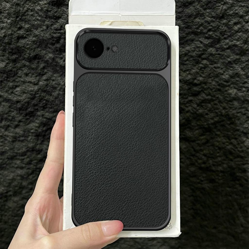 Premium Executive Leather Case for iPhone 16e/17e Large Window Lens Protector Cover