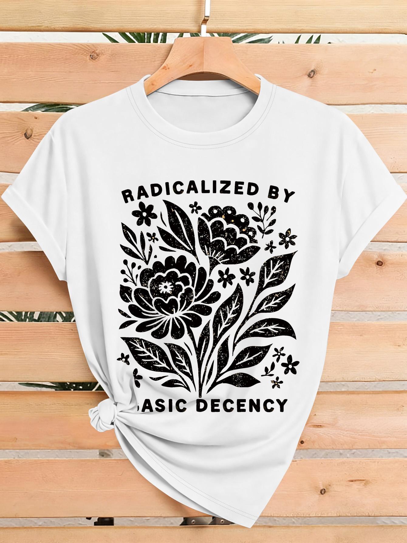 

Women s Radicalized By Basic Decency T-Shirt with Print, Short Sleeve Crew Neck Casual Top, Perfect for Spring, Ideal Birthday or Holiday Gift, S белый