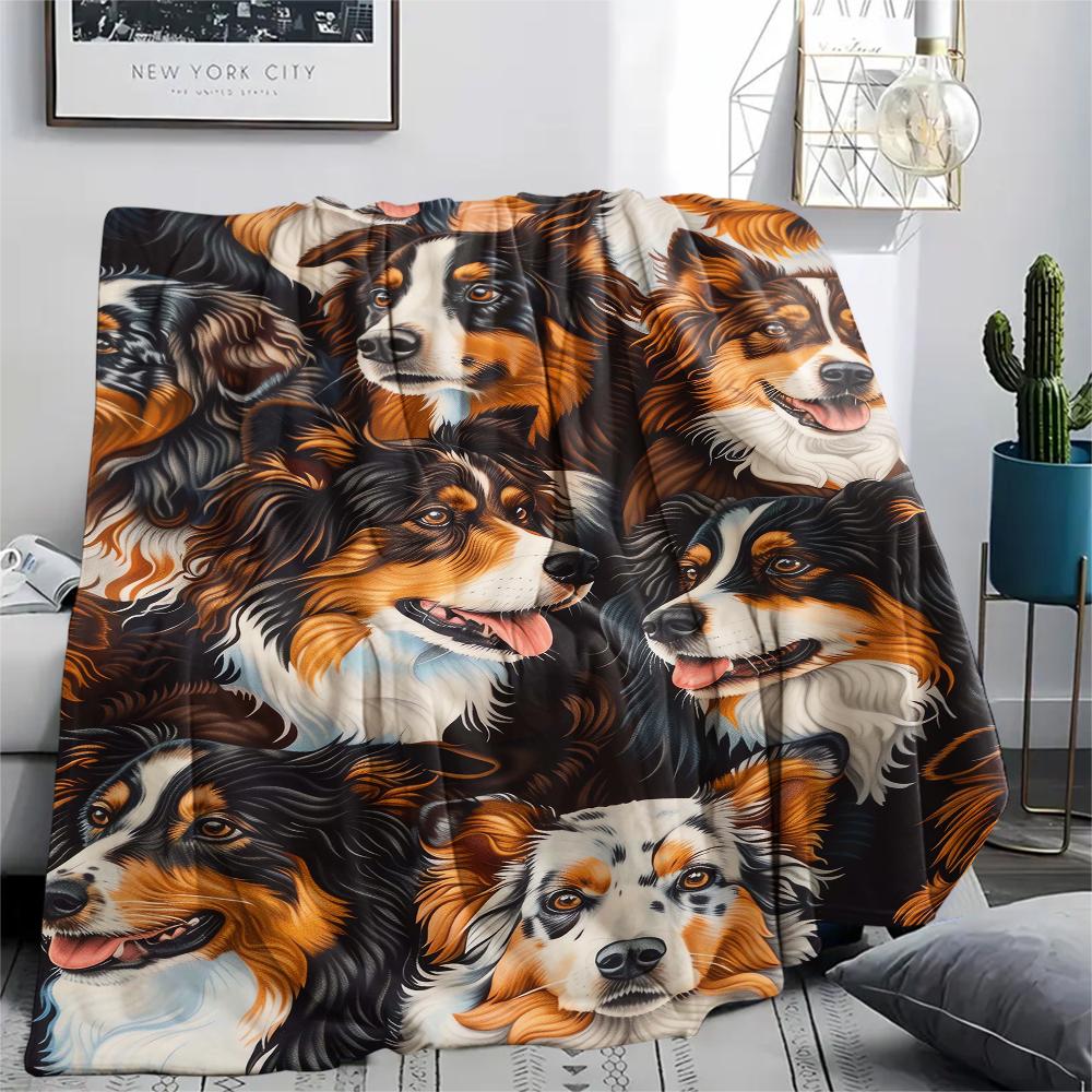 1Pc Bulldog Doberman Print Flannel Blanket, High Quality Comfortable for All Seasons, Home Decor, Warmth and Comfort, Perfect for Christmas Gifts