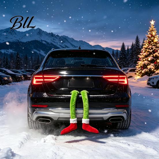 Cute Elf Tail for Tree Funny Legs Car Hanging Ornament, Christmas Decor with Soft Fun Gifts Friends Plush, Red Green Holiday Pendant Rearview Mirror,