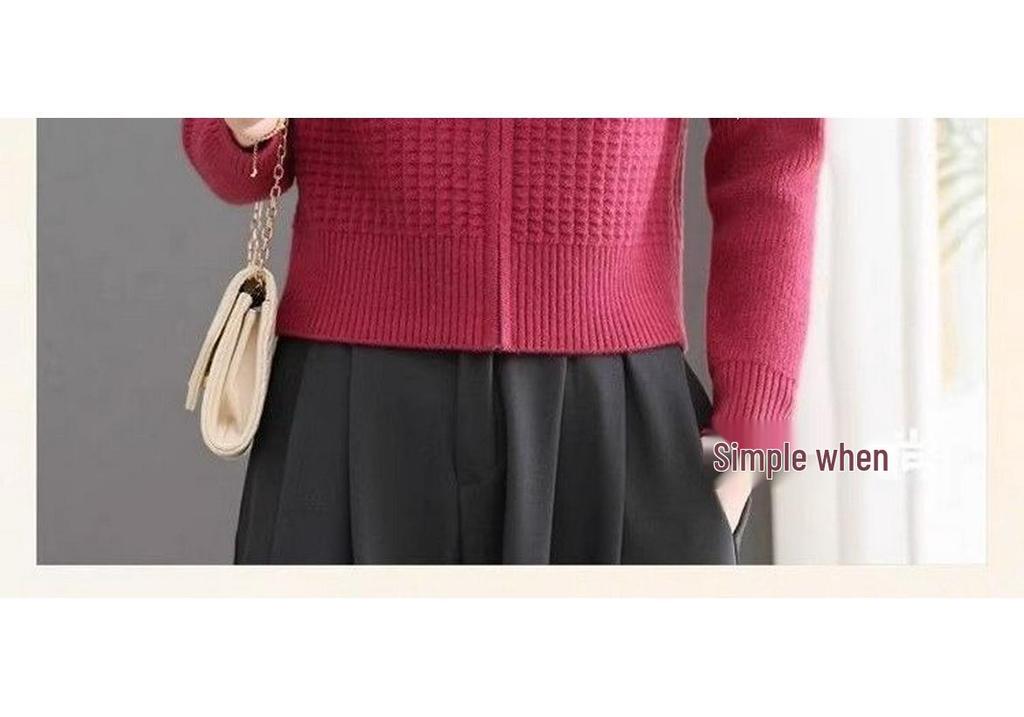Women's Petite Short Stand Collar Knit Cardigan, Loose Fit for Spring/Autumn 2026.