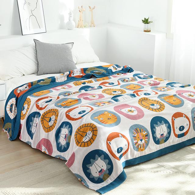Cotton Muslin Blanket Summer Blankets For Beds Soft Gauze Sofa Cover Towel Cute Cartoon Multifunction Travel Throw Blanket