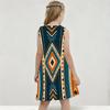 Girls Round Neck Sleeveless Geometric Printed A Line Flared Dress Blue Orange Beige