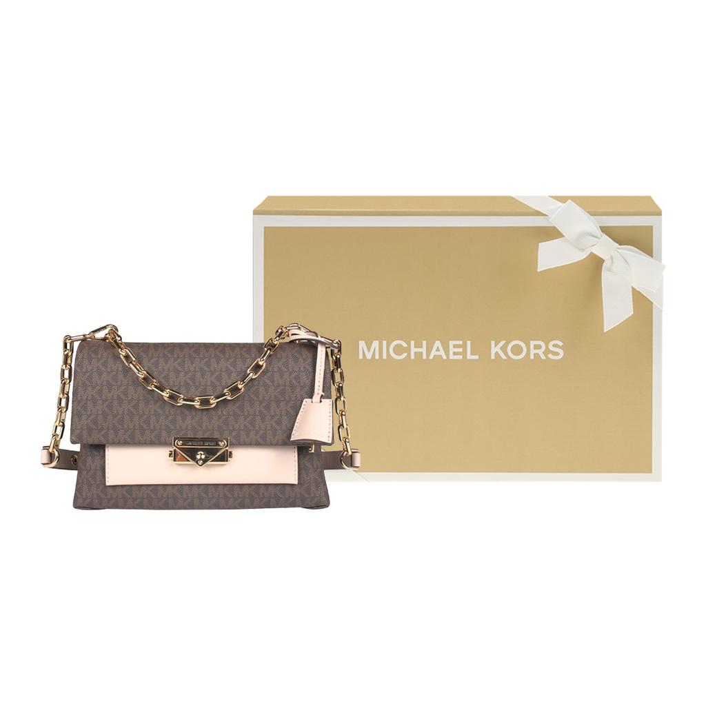 Michael Kors Mk Cece Color Block Chain Flap Crossbody Bag Women Bags Brown Soft-Pink 30T9G0EL2B266