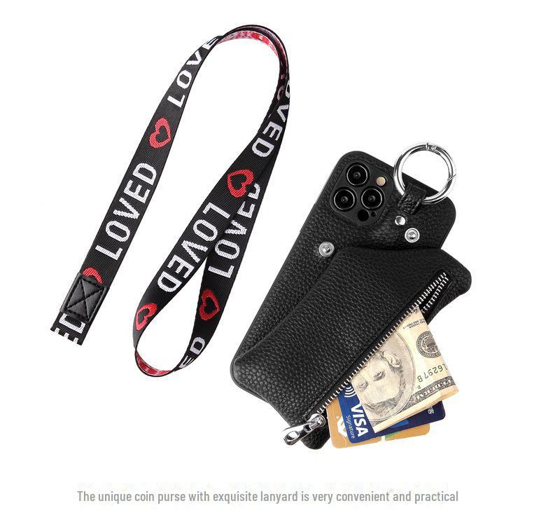 Capa para iPhone 14ProMax/13Pro/12/11 com cordão diagonal e porta-moedas