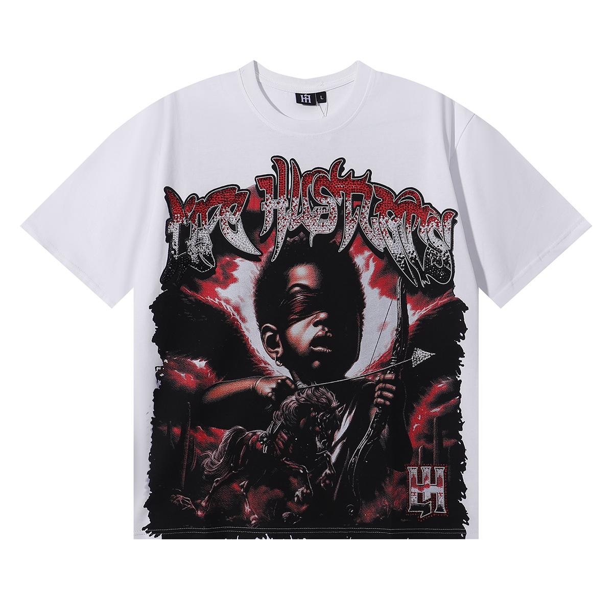 

Summer Unisex Rhinestone Blind Afro Angel Cupid Graphic Cotton T-Shirt Chicano Streetwear Short Sleeve Tee Men Women S