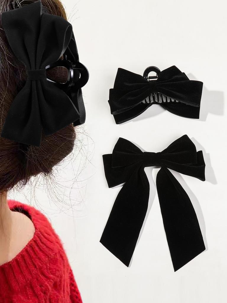 2Pcs Burgundy and Black Velvet Hair Bows with Alligator Clips Big Hair Claw Clips Bows Hair Accessories for Women Girls