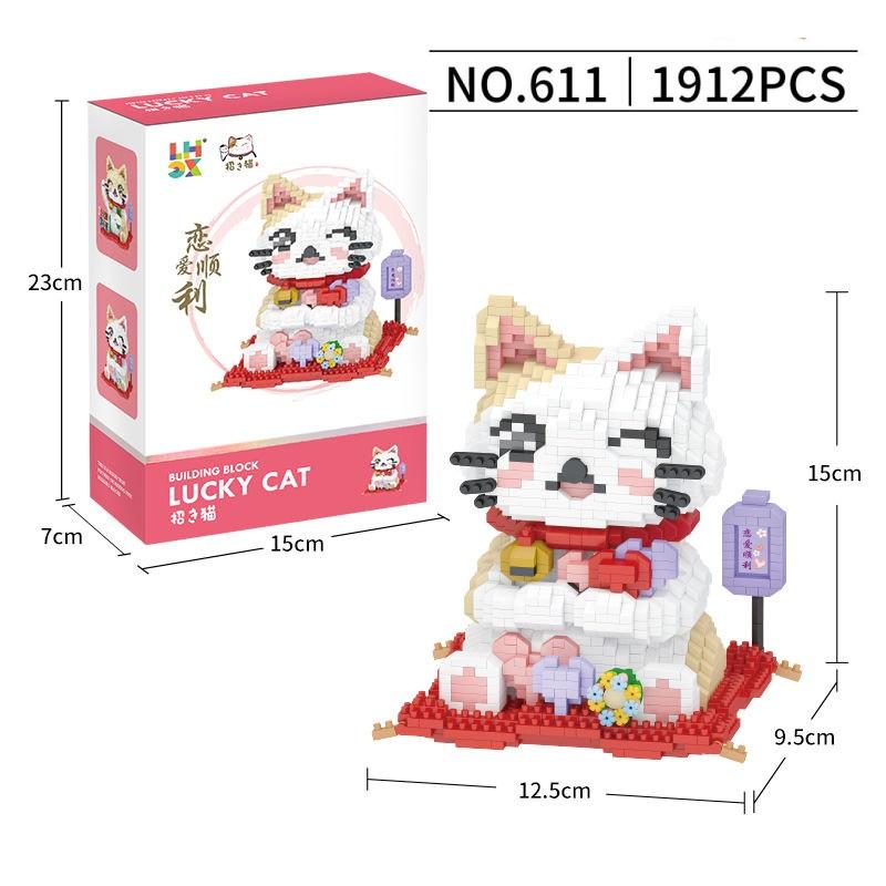 Mini Blocks Fortune Cat Assemble Anime Figure Building Toy New Year Gifts Cartoon Brinquedos Adult Collection Christmas Present