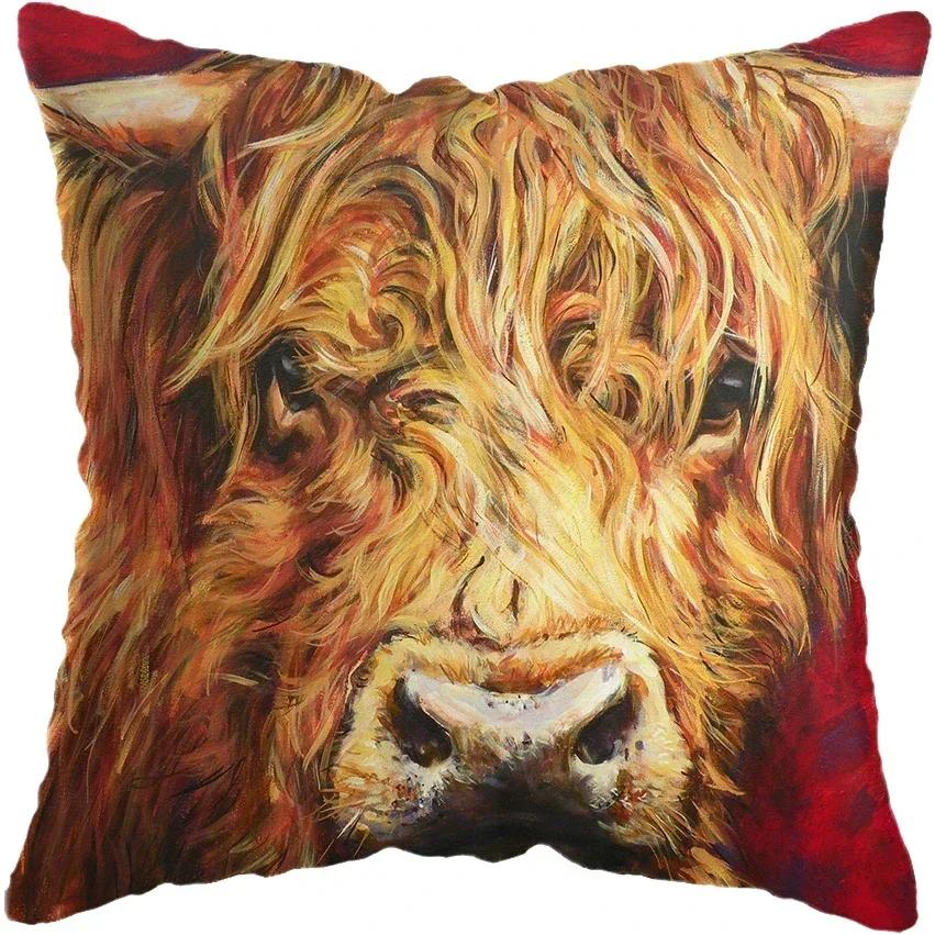 45x45cm Schottische Hochlandkatze Kuh Yak Tierdruck Kissenbezug Für Heimdekor Kissenbezug Sofadekoration Kissenbezug