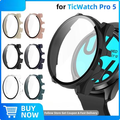 Glas+Hartschale für TicWatch Pro 5 Displayschutzfolie Gehärtetes Glas Rundum Bumper Schutzhülle Zubehör