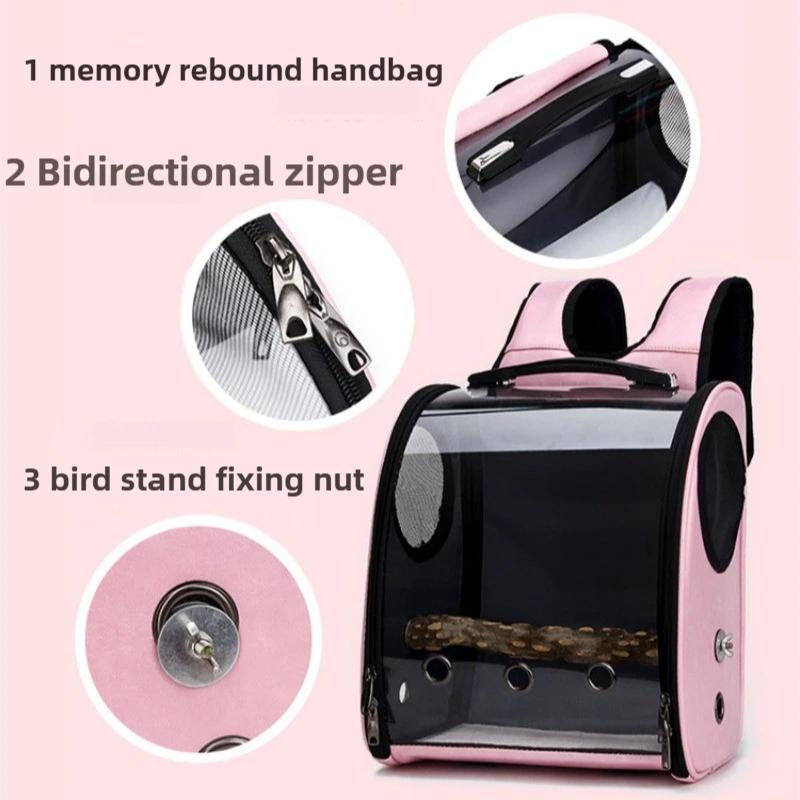 Breathable Backpack Pet Bag Outdoor Parrot Backpack Portable Transparent Bird Transport Bag Travel Luxury Large Space Double Zipper Pet Supplies