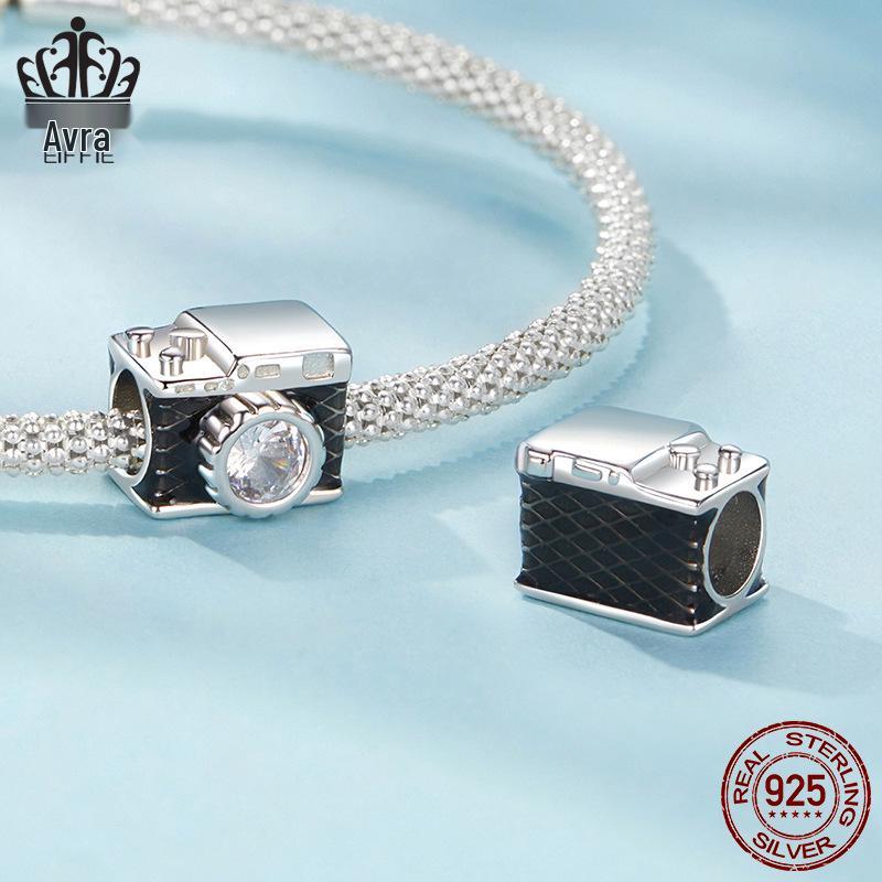 Avle S925 Sterling Silver Shiny Camera Beads DIY Bracelet Jewelry Accessories
