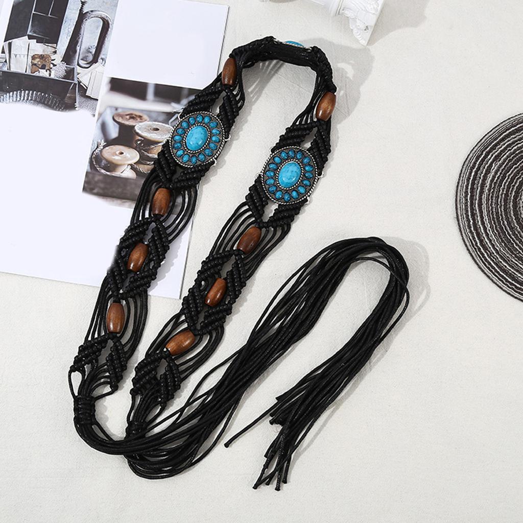 Hot Girl Cowgirl Waistband Western Woven Bohemian Style Tie Belt with Woven Beads Cowgirl Girls Waistband