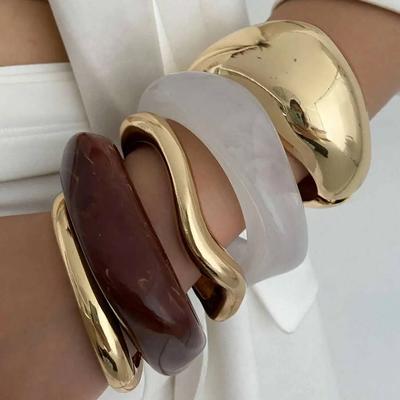 Ingemark 5 Styles Exaggerated Thick Resin Acrylic Wide Bangles for Women New Trend Goth Irregular Chunky Arm Bracelets Jewelry
