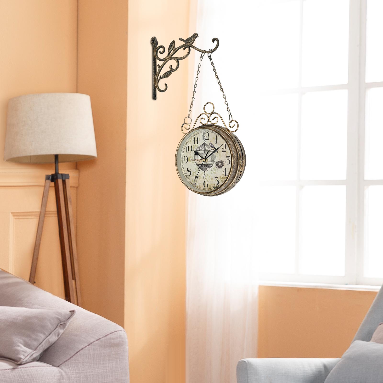 

Double Sided Wall Clock, Vintage Round Iron Clock with Glass Dial, Roman Numerals & Pointers, Indoor Home Decor, 18cm Diameter бронзовый