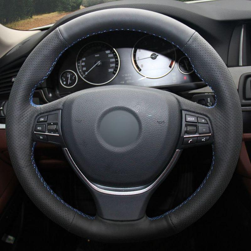 Hand-Stitched Black Artificial Leather Car Steering Wheel Cover for BMW 520i 528i 2012 - 2014 730Li 740Li 750Li F10
