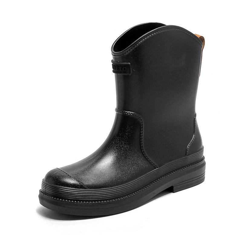 Non-slip women's rain shoes adult medium tube women's waterproof water shoes outdoor kitchen work rain boots velvet rubber shoes