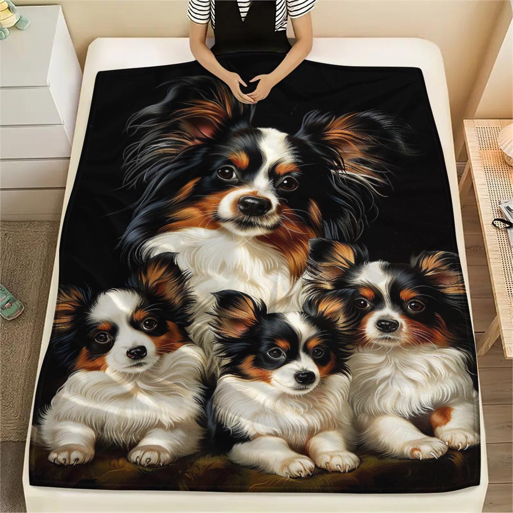 1Pc Cute Puppy Print Flannel Blanket, High quality Comfortable for All Seasons, Home Decor, Warmth and Comfort, Perfect for Christmas Gifts
