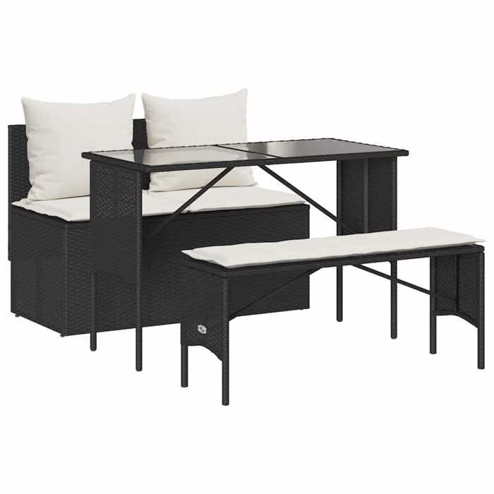 VidaXL Garden Dining Set with Cushions 3 Pcs Black, Outdoor Dining Set, Dining Furniture 4104181
