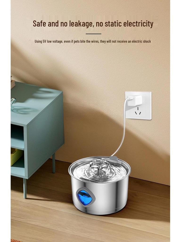 Cross-Border Stainless Steel Cat & Dog Water Fountain - Silent 2.8L Pet Water Dispenser
