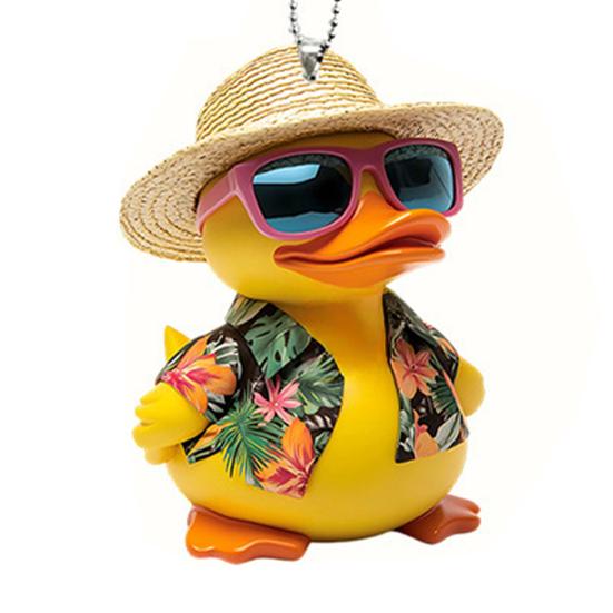 Car Rearview Mirror Pendant Cartoon Duck Key Chain 2D Acrylic Flat Car Ornament Safe Driving Accessory