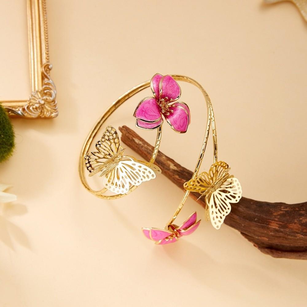 Enamel Glaze Open Arm Bangle Floral Butterfly Armband Fashion Flower Bracelet  Girls