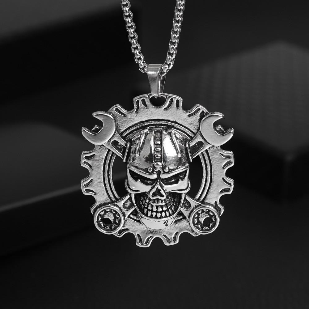 Iron Warrior Wrench Skull Pendant Jewelry Punk Hip Hop Men's Necklace