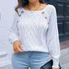 Damen Winter Freizeit Knopf Streifen Einfarbig Strickpullover