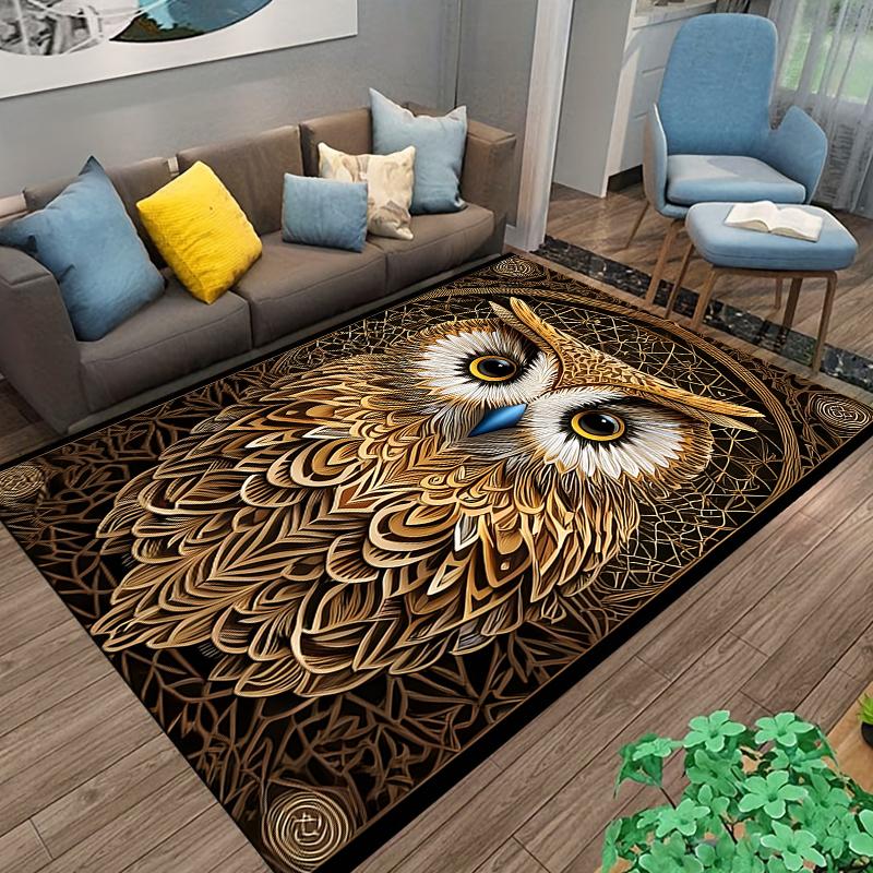 Stylish Owl Pattern Carpet with Intricate Design in Earthy Tones. Suitable for use as an anti-slip for living room bedroom sofas