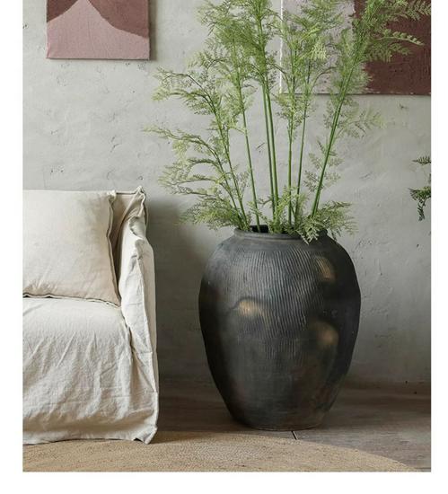 Wabi-Sabi Style Large Grey Ceramic Vase for Living Room Decor
