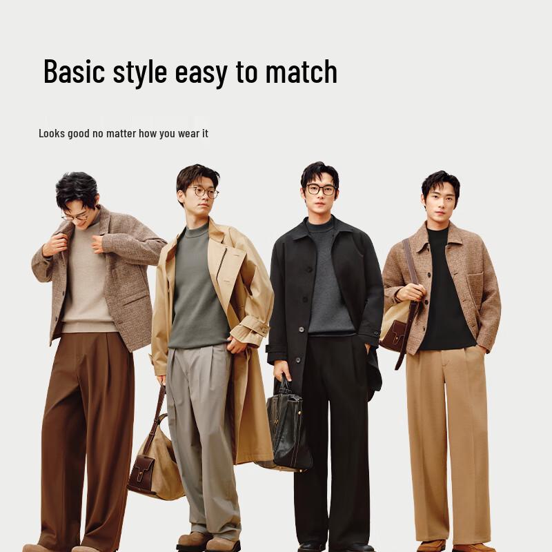 Jingdong Jingzao Men's Machine Washable Fleece-Lined Half-High Collar Sweater