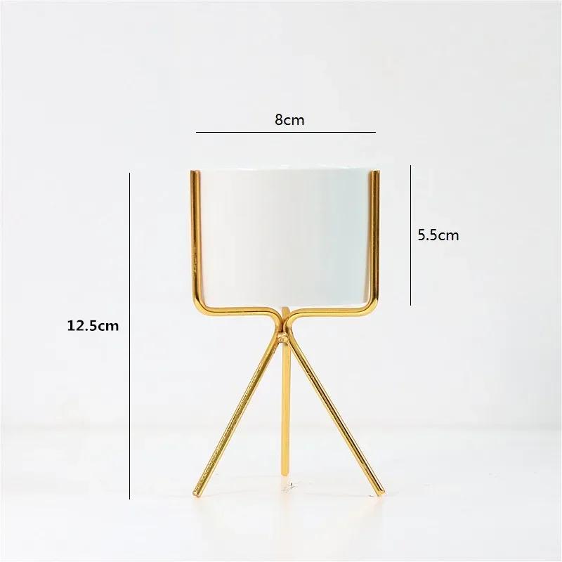 Nordic Ceramic Iron Art Marble Vase Pattern Rose Gold Green Table Plant Pot For Home Office Vases Decor Succulent Flower Pot