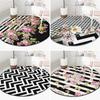 Zigzag Round Rug Striped Floor Carpet Flower Non Slip Circle Rug Daisy Anti Slip Mat Butterfly Black Area Rugs for Living Room